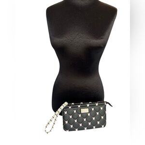 New Luv Betsey Johnson Quilted Embroidered Pink Cat Pouch Wristlet/Clutch